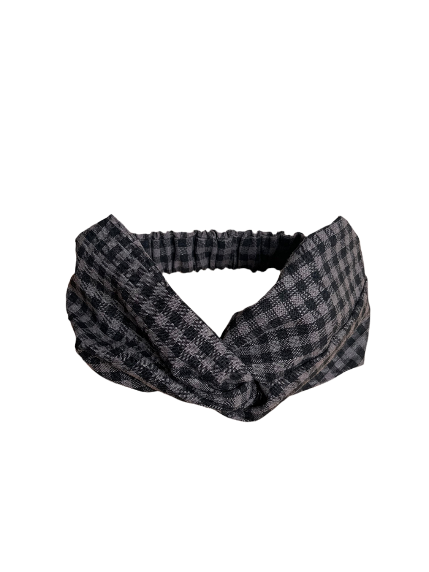 Linen twisted knot headband - liquorice gingham