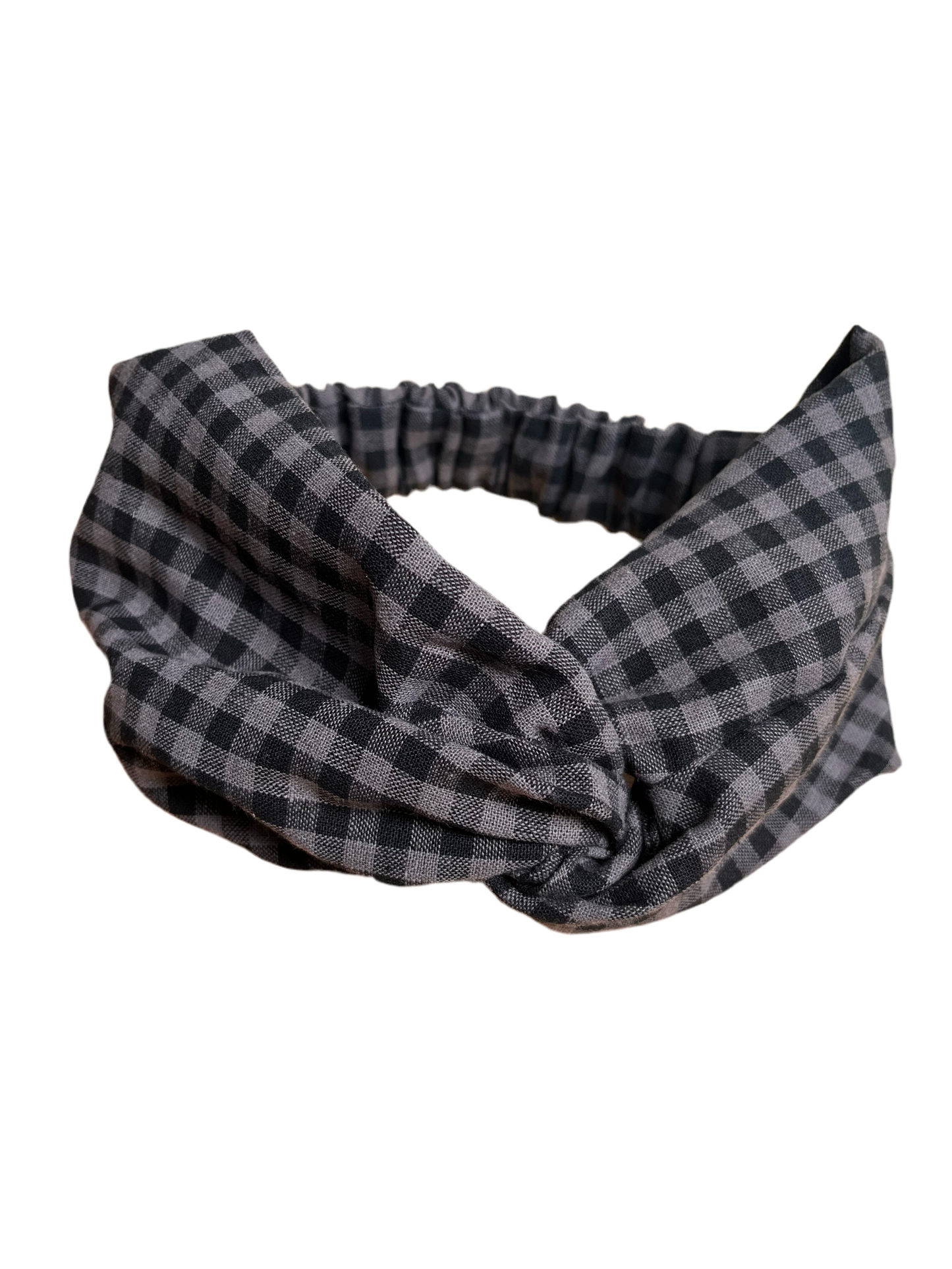 Linen twisted knot headband - liquorice gingham