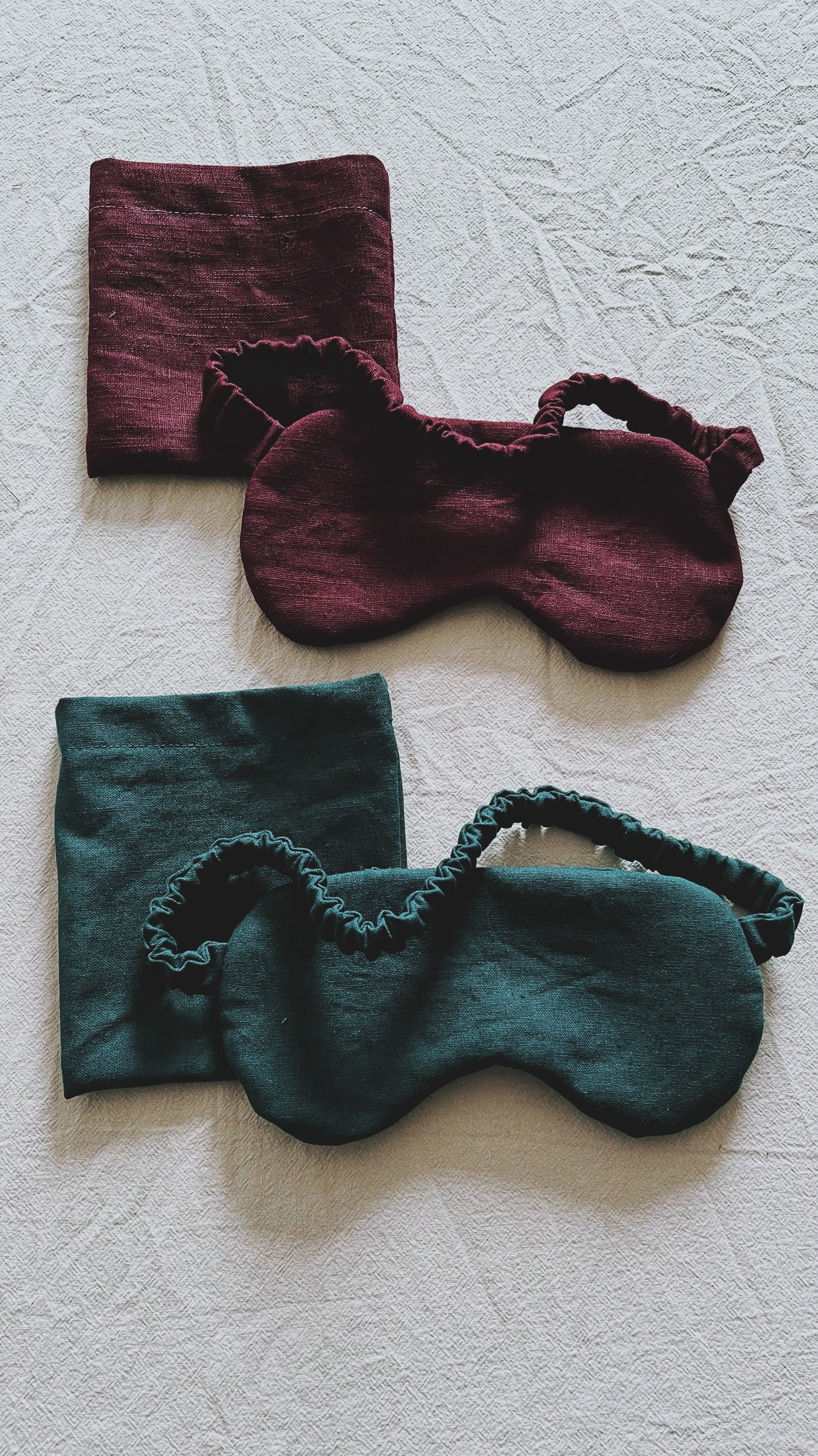 Washed linen sleep mask with keeper pouch -Teal Green - Walker & Walker