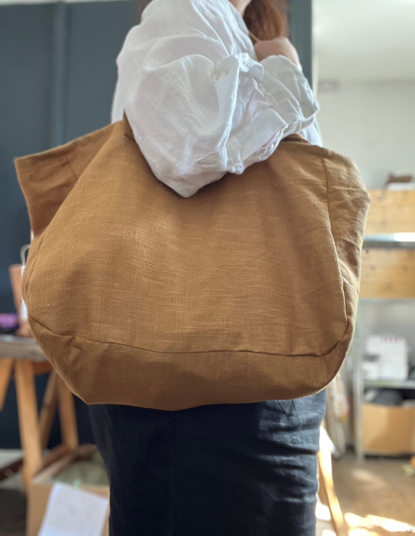 Linen shopper day bag