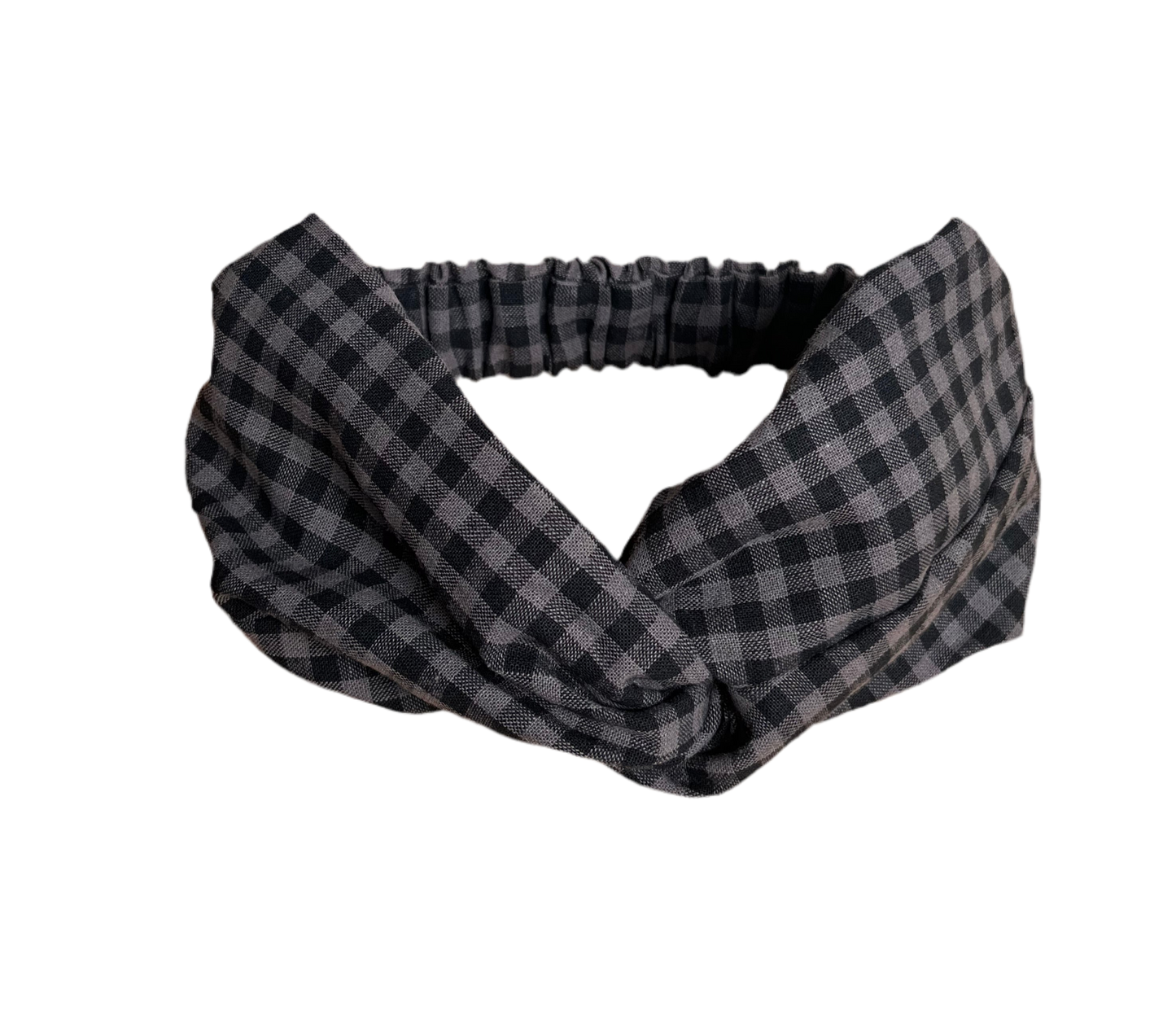 Linen twisted knot headband - liquorice gingham