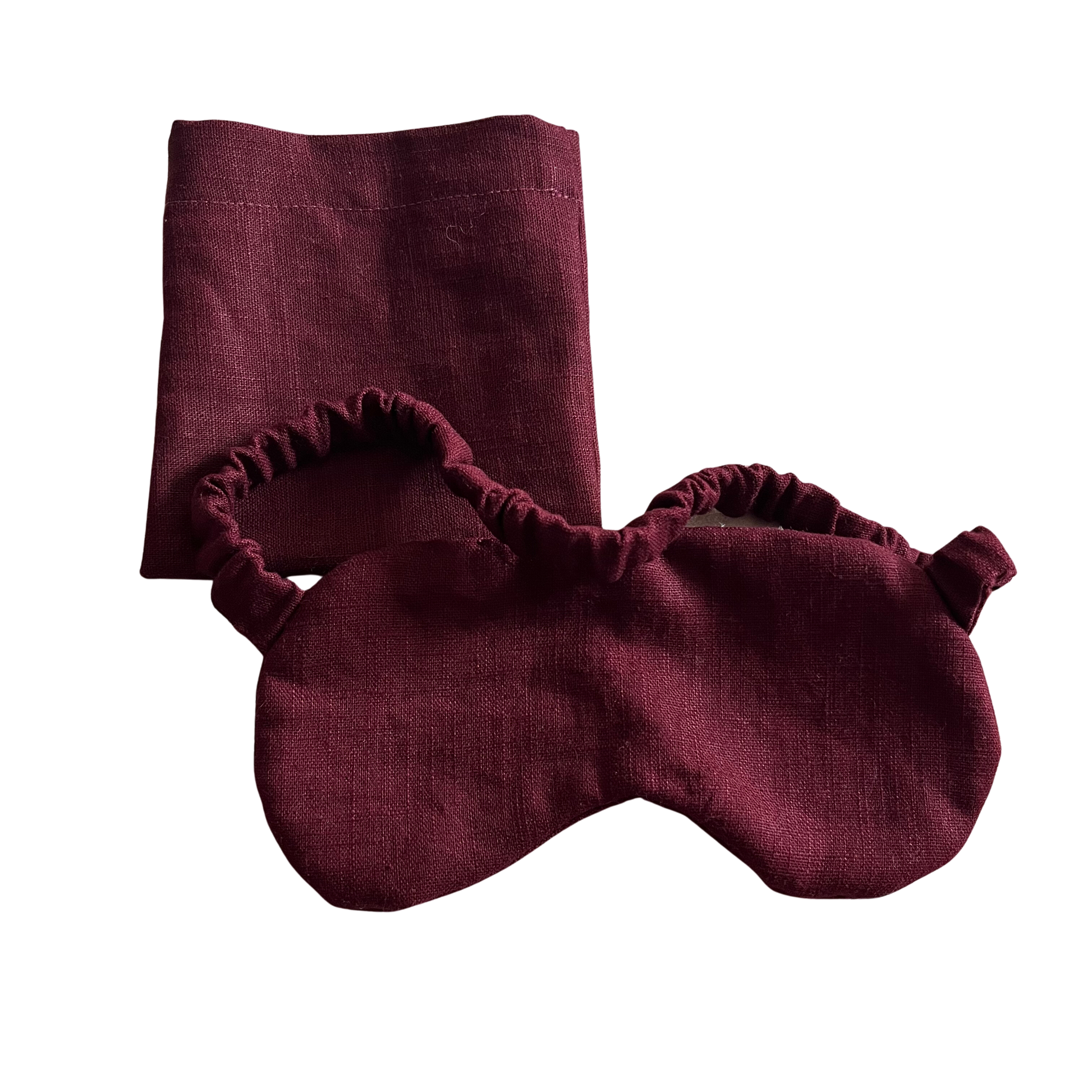 Washed linen sleep mask with keeper pouch - Mulberry red - Walker & Walker